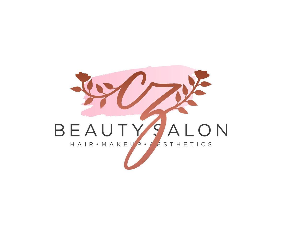 Initial CZ feminine logo collections template. handwriting logo of initial signature, wedding, fashion, jewerly, boutique, floral and botanical with creative template for any company or business. vector