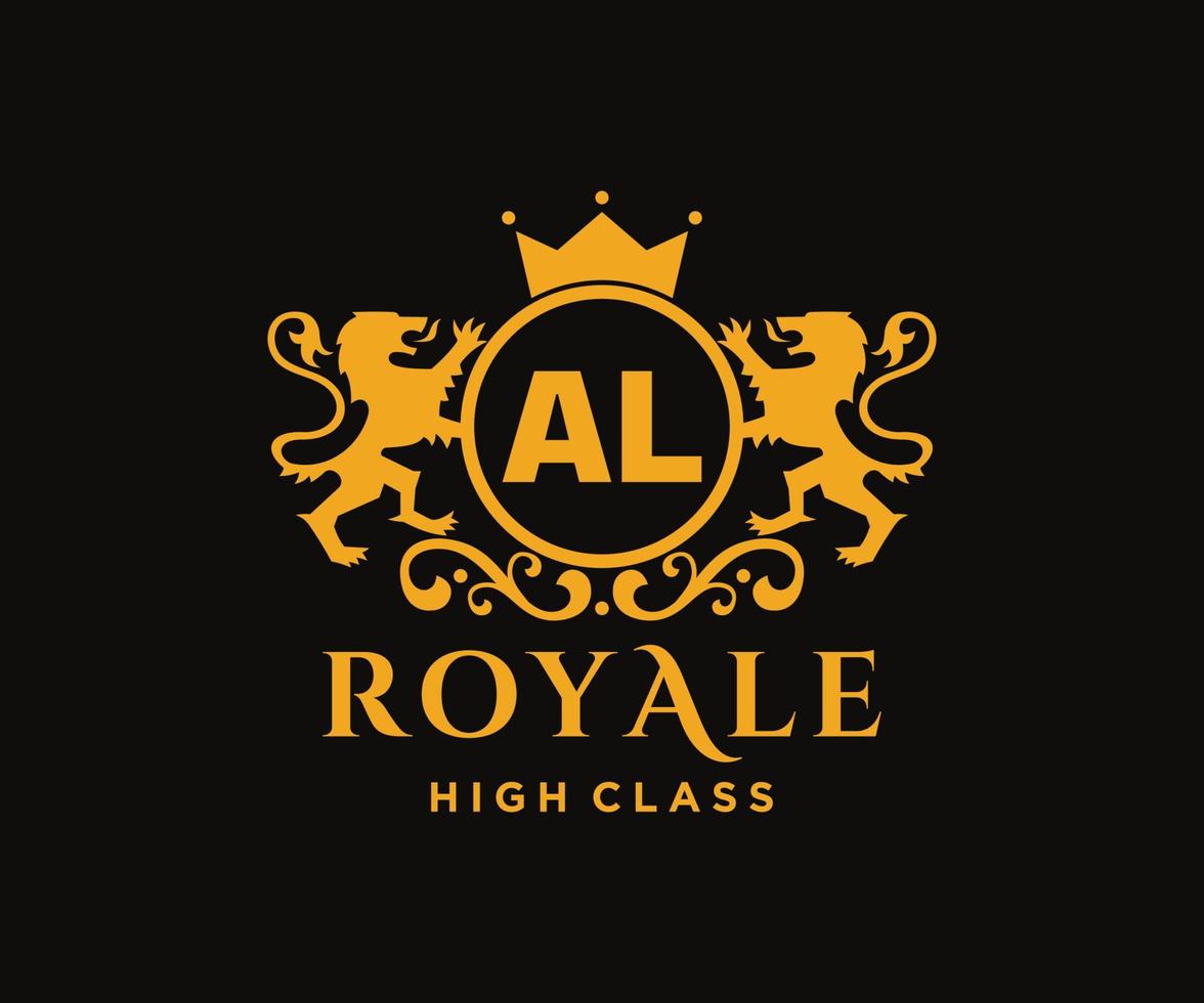 Golden Letter AL template logo Luxury gold letter with crown. Monogram alphabet . Beautiful royal initials letter. vector