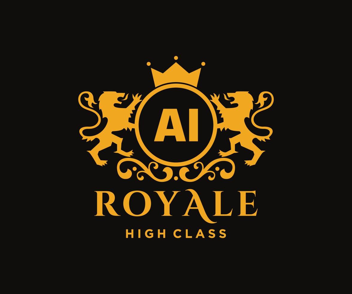 Golden Letter AI template logo Luxury gold letter with crown. Monogram alphabet . Beautiful royal initials letter. vector