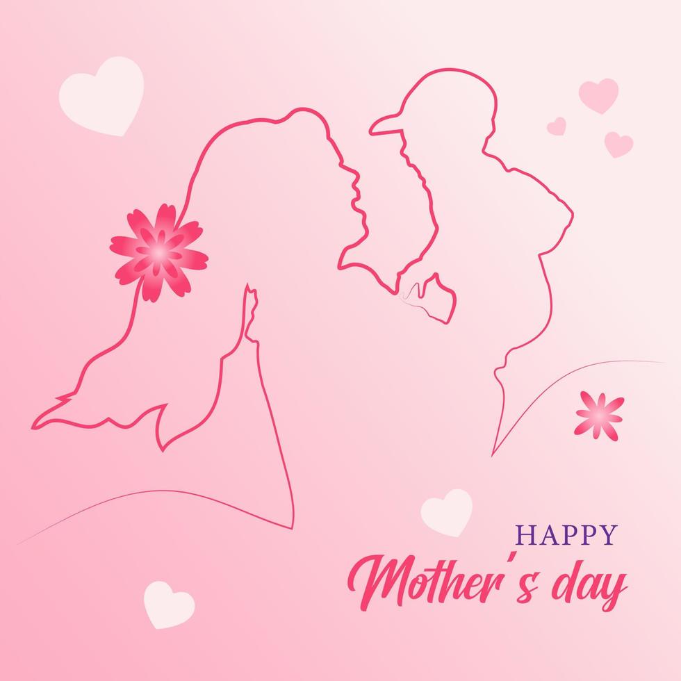 Mother's Day Flat Vector Illustration With Mom and Kid For Social Media Post Cards And Banner