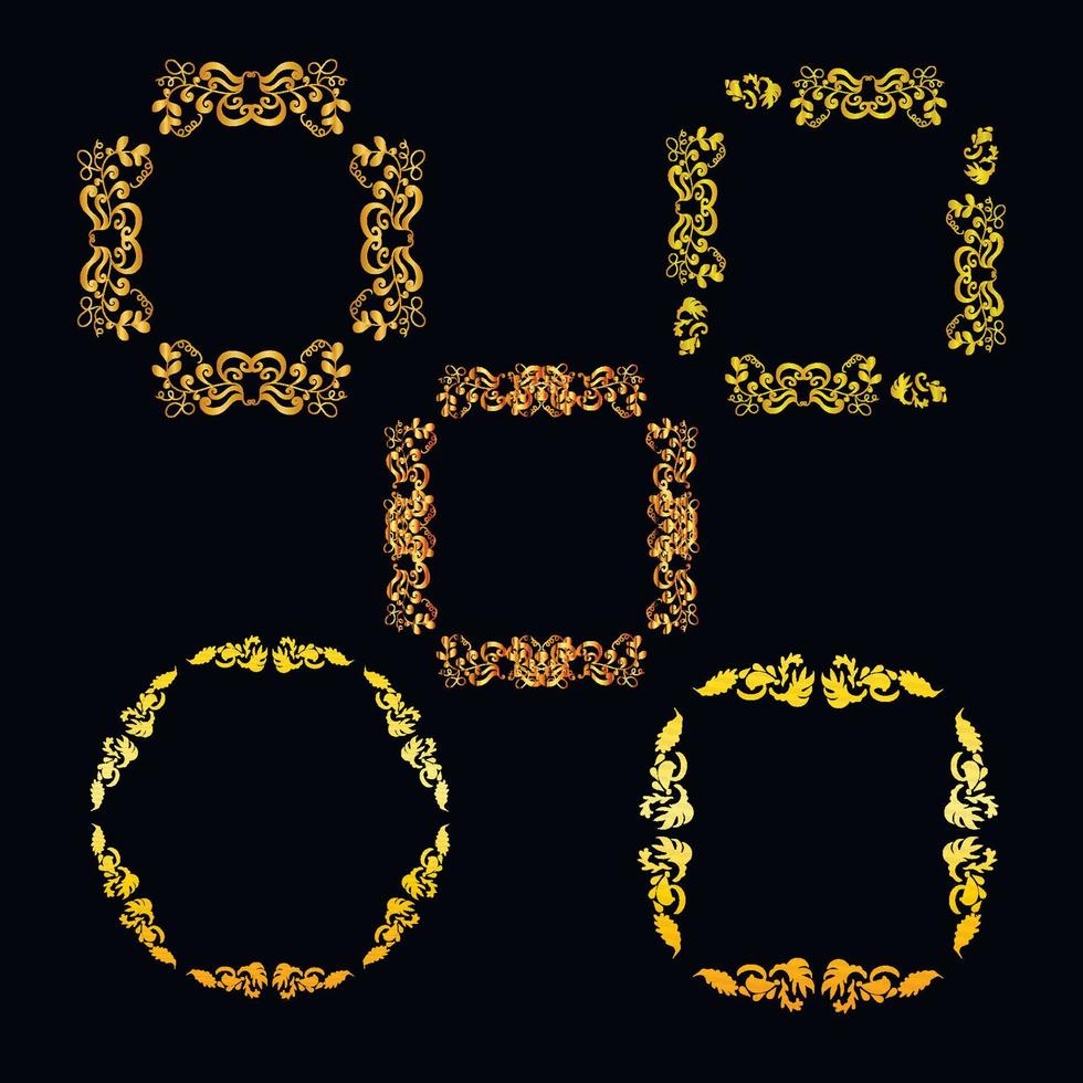 frame gold luxury ornament set vector