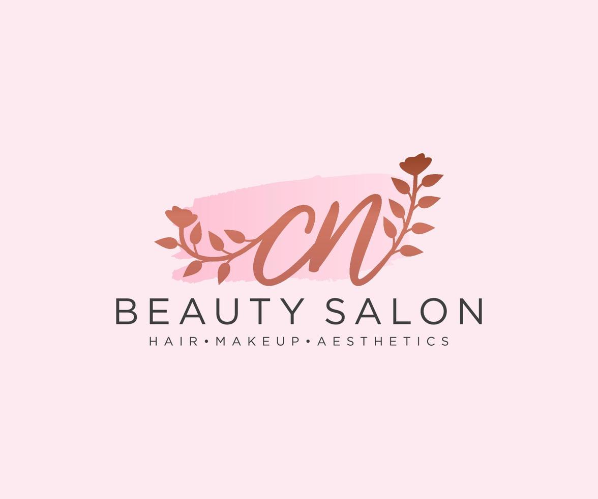 Initial CN feminine logo collections template. handwriting logo of initial signature, wedding, fashion, jewerly, boutique, floral and botanical with creative template for any company or business. vector