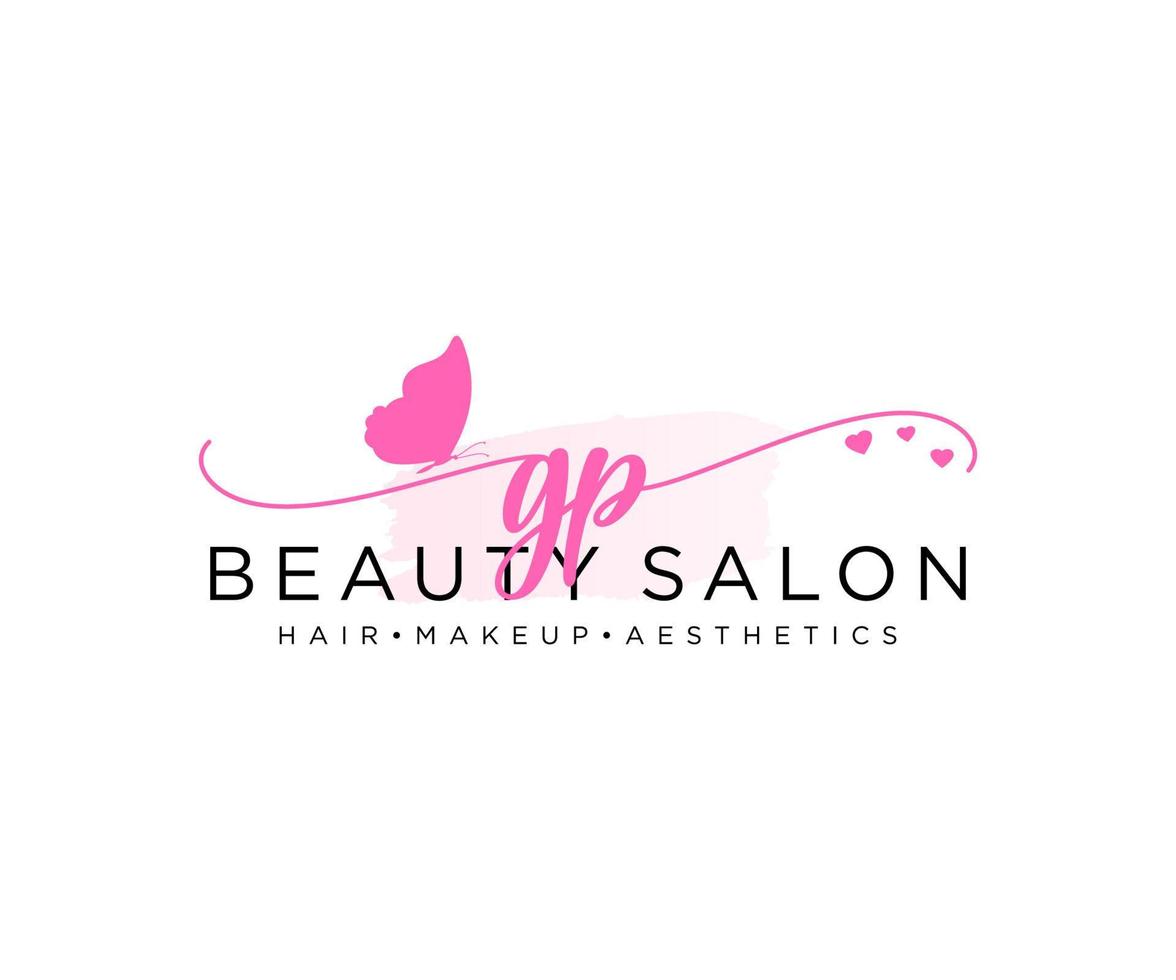 Initial GP feminine logo collections template. handwriting logo of initial signature, wedding, fashion, jewerly, boutique, floral and botanical with creative template for any company or business. vector