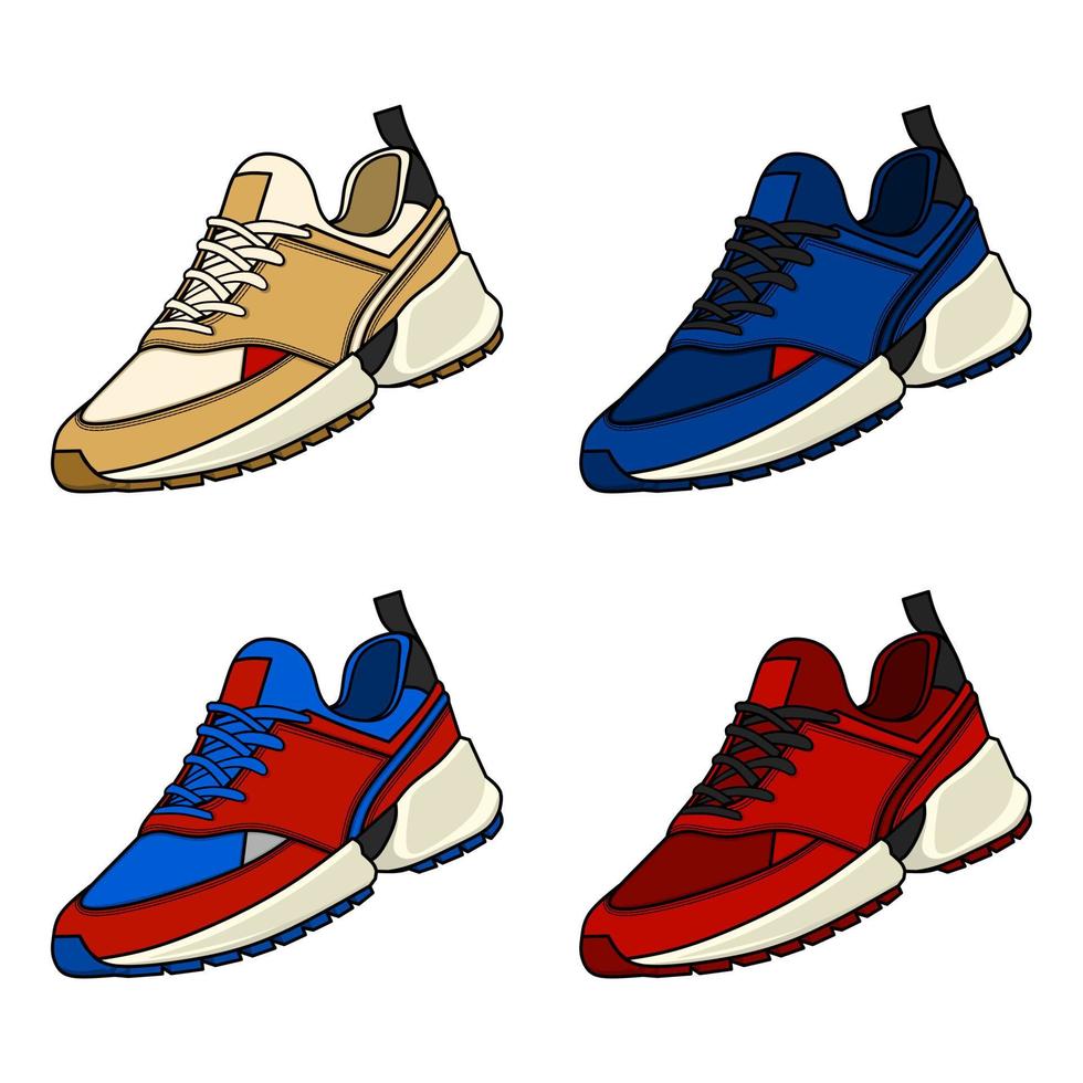 zapatillas conjunto vector ilustración con diferente colores