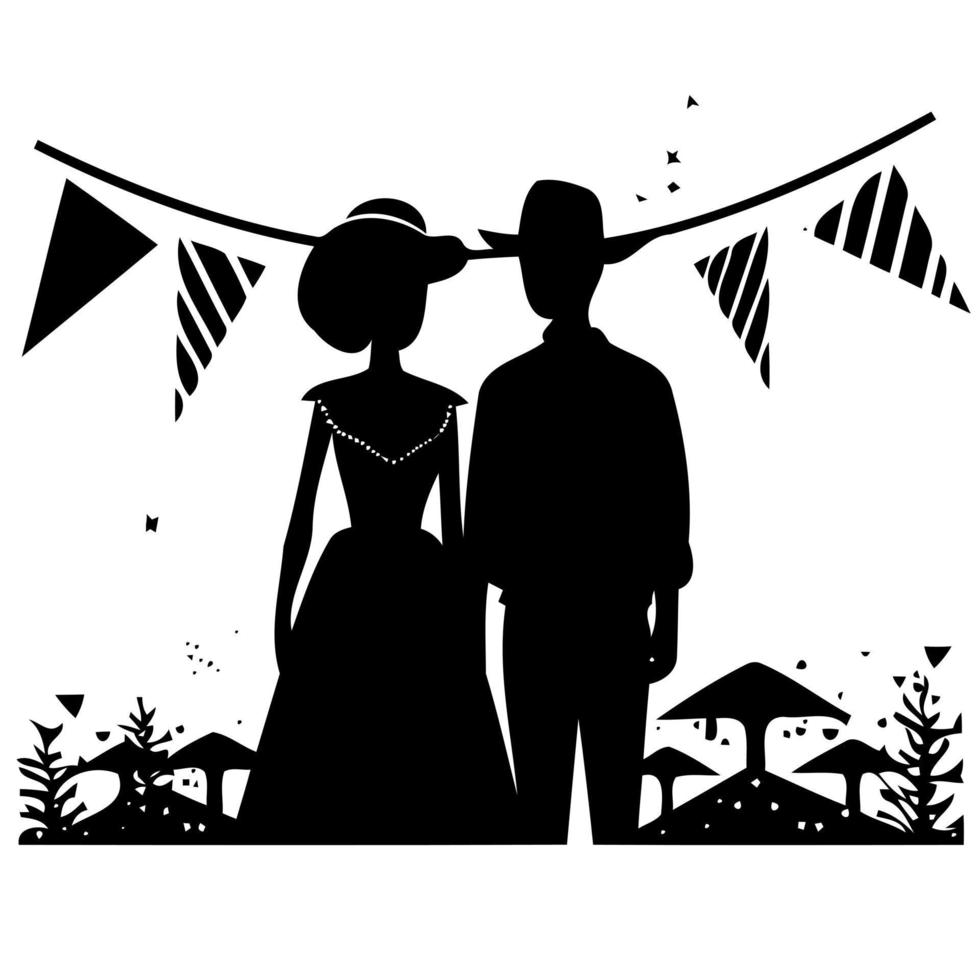 couple with pennants in the background brazilian cultural festivity day of sao joao festa junina vector