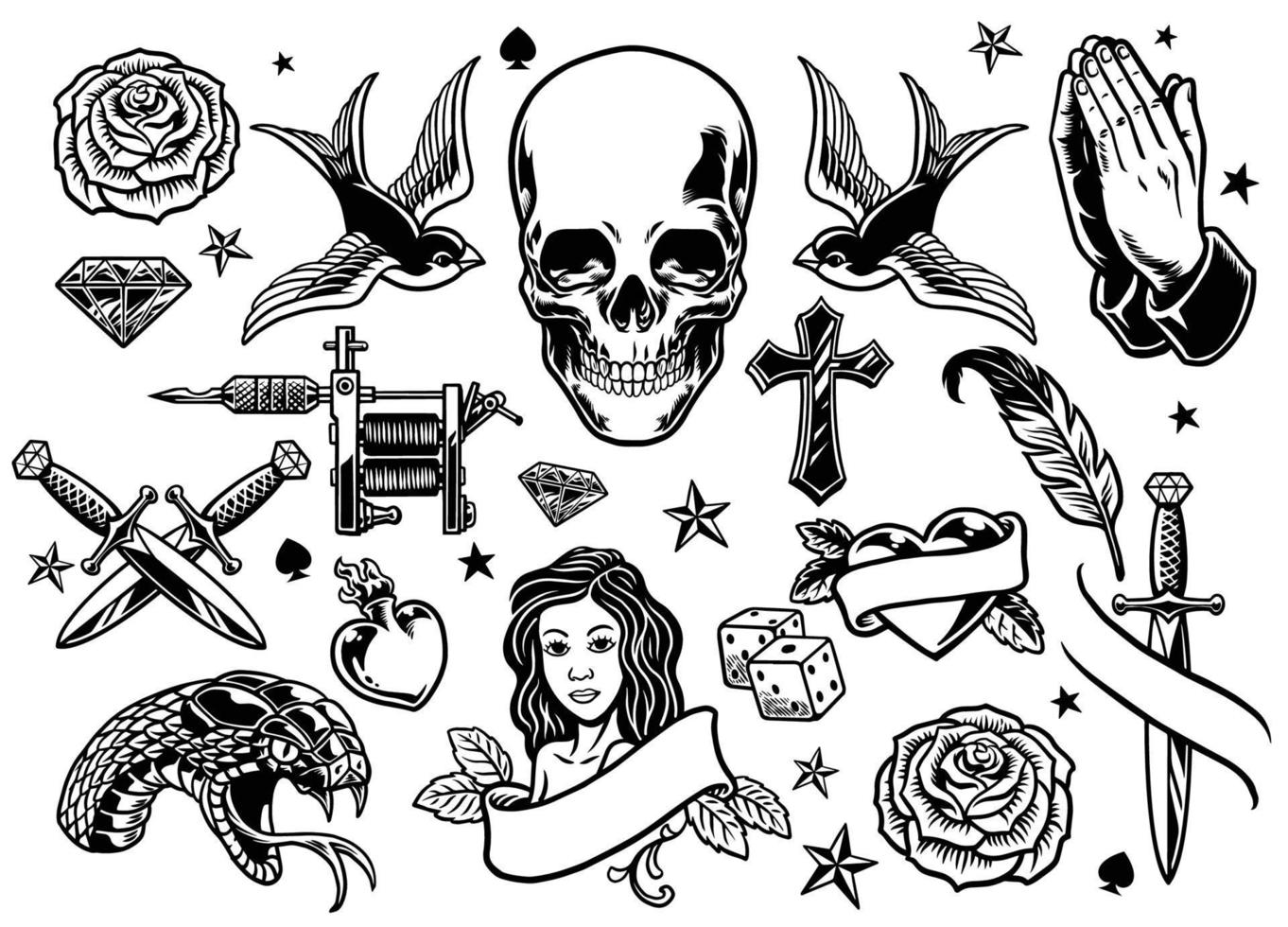 set of various tattoo flash vector