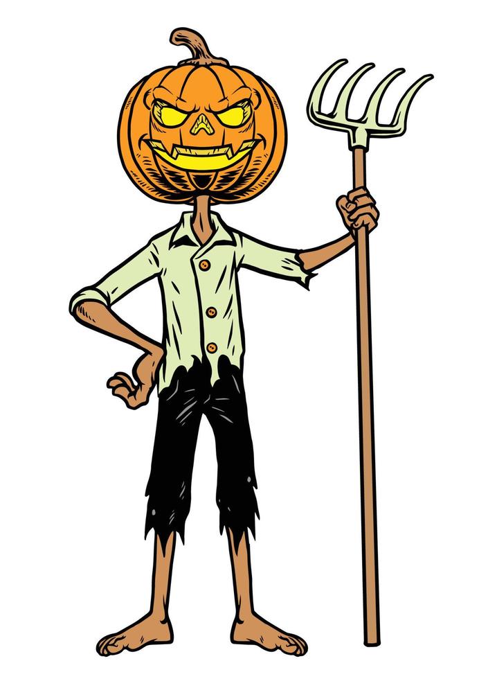 pumpkin halloween standing hold the fork vector