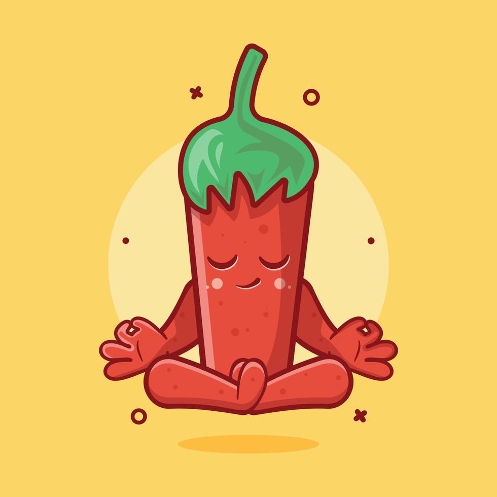 calm chili character mascot with yoga meditation pose isolated cartoon in flat style design vector