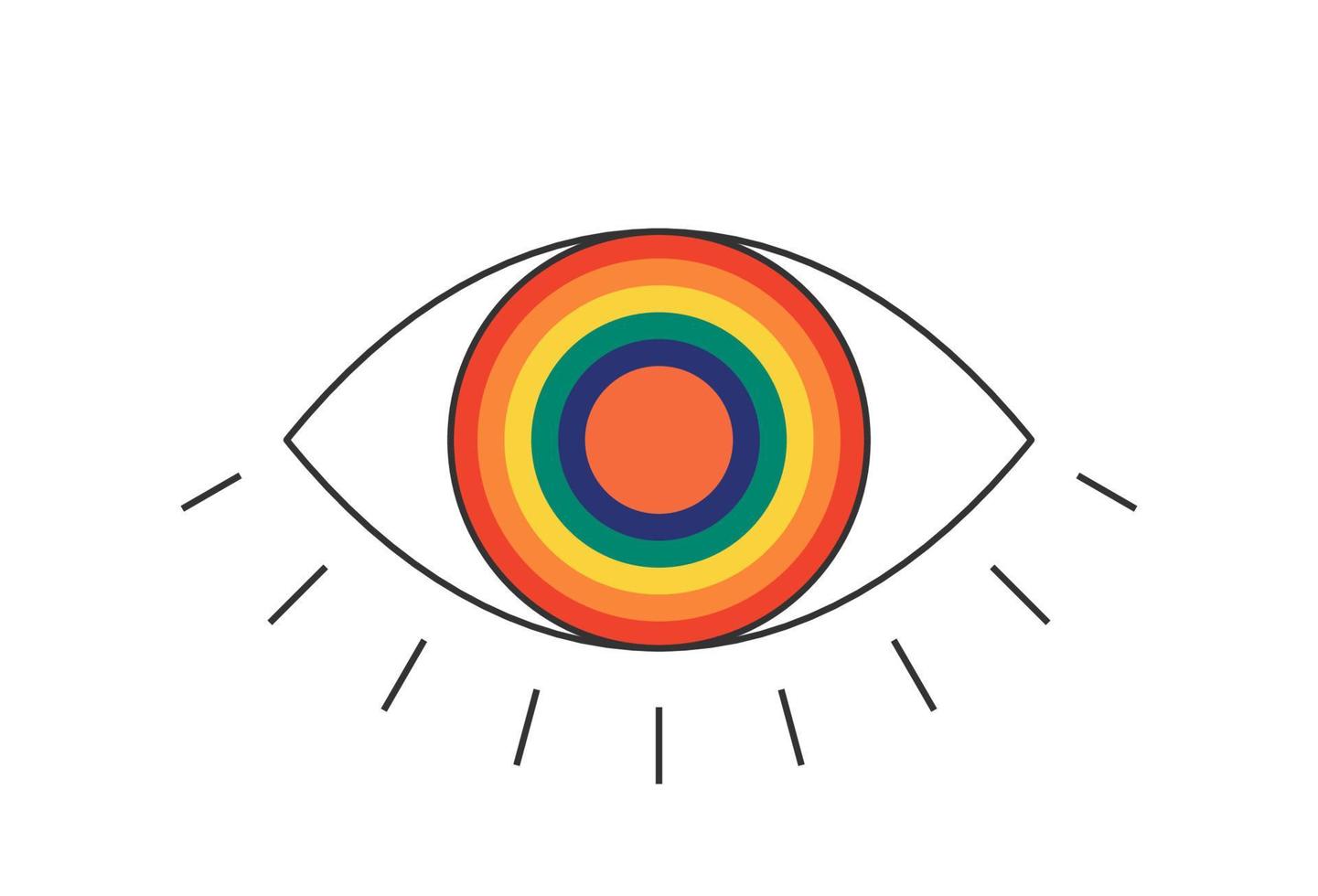 retro maravilloso boho abierto arco iris color ojo. psicodélico hippie estilo bohemio diseño. Clásico hippy loco esotérico iridiscente alumno pegatina. resumen años 60, años 70, Años 80 de moda y2k. vector eps ilustración