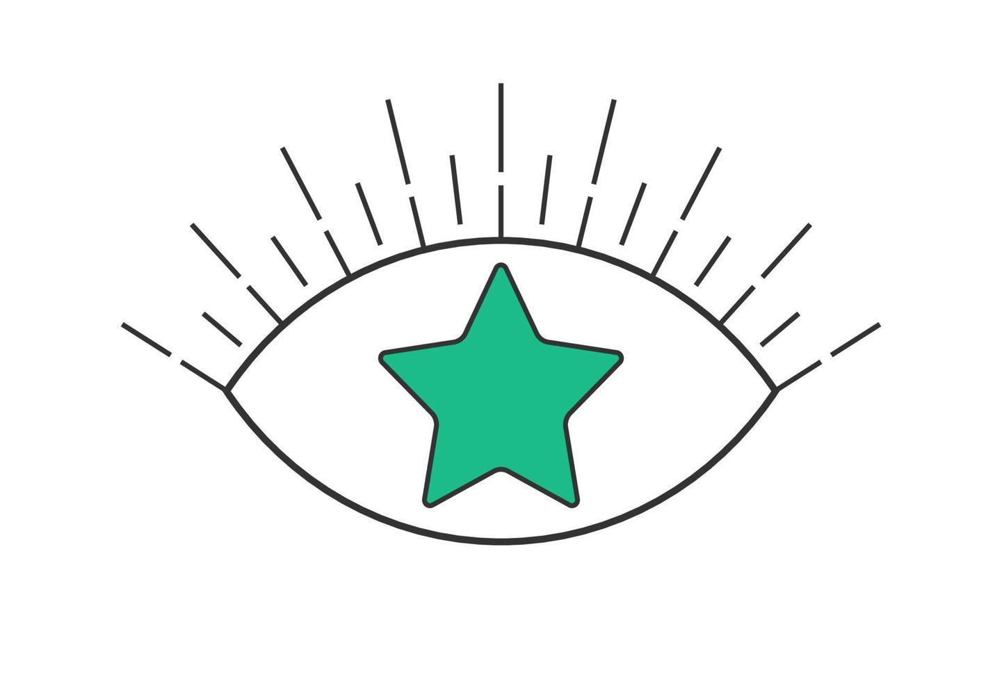 Retro open eye with star shape. Psychedelic groovy hippie style bizarre design. Vintage hippy crazy cosmic look pupil sticker. Abstract 60s, 70s, 80s trendy y2k. Trippy art vector eps illustration