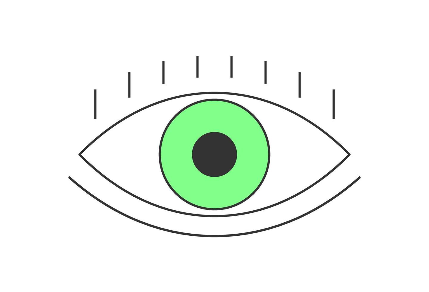 Retro boho open light green eye. Psychedelic groovy hippie style badge. Vintage hippy crazy esoteric pupil sticker design. Abstract 60s, 70s, 80s trendy y2k vector eps illustration