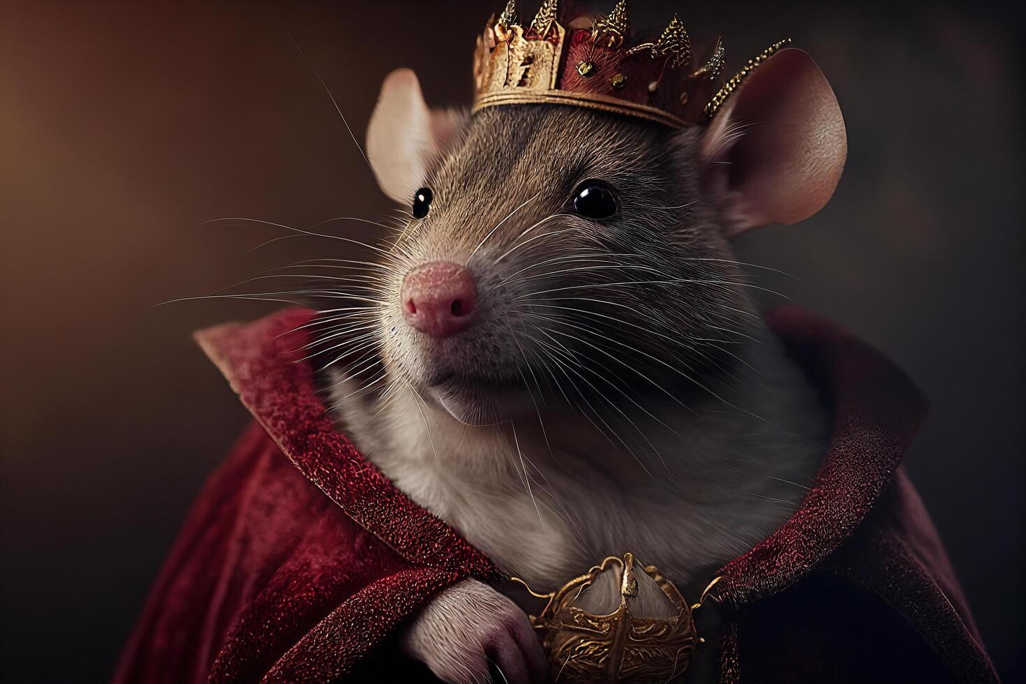 Painting of a rat king wearing a crown and robes