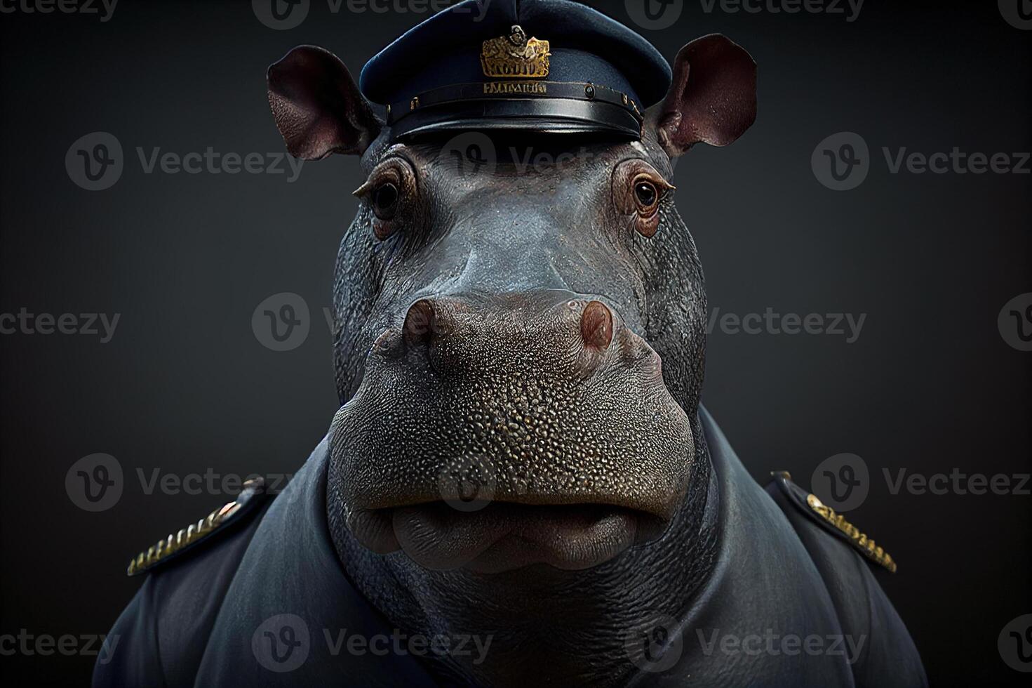 Portrait of a serious police hippo on guard. photo