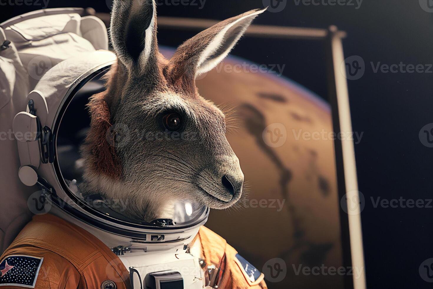 Kangaroo in spacesuit astronaut in space. photo