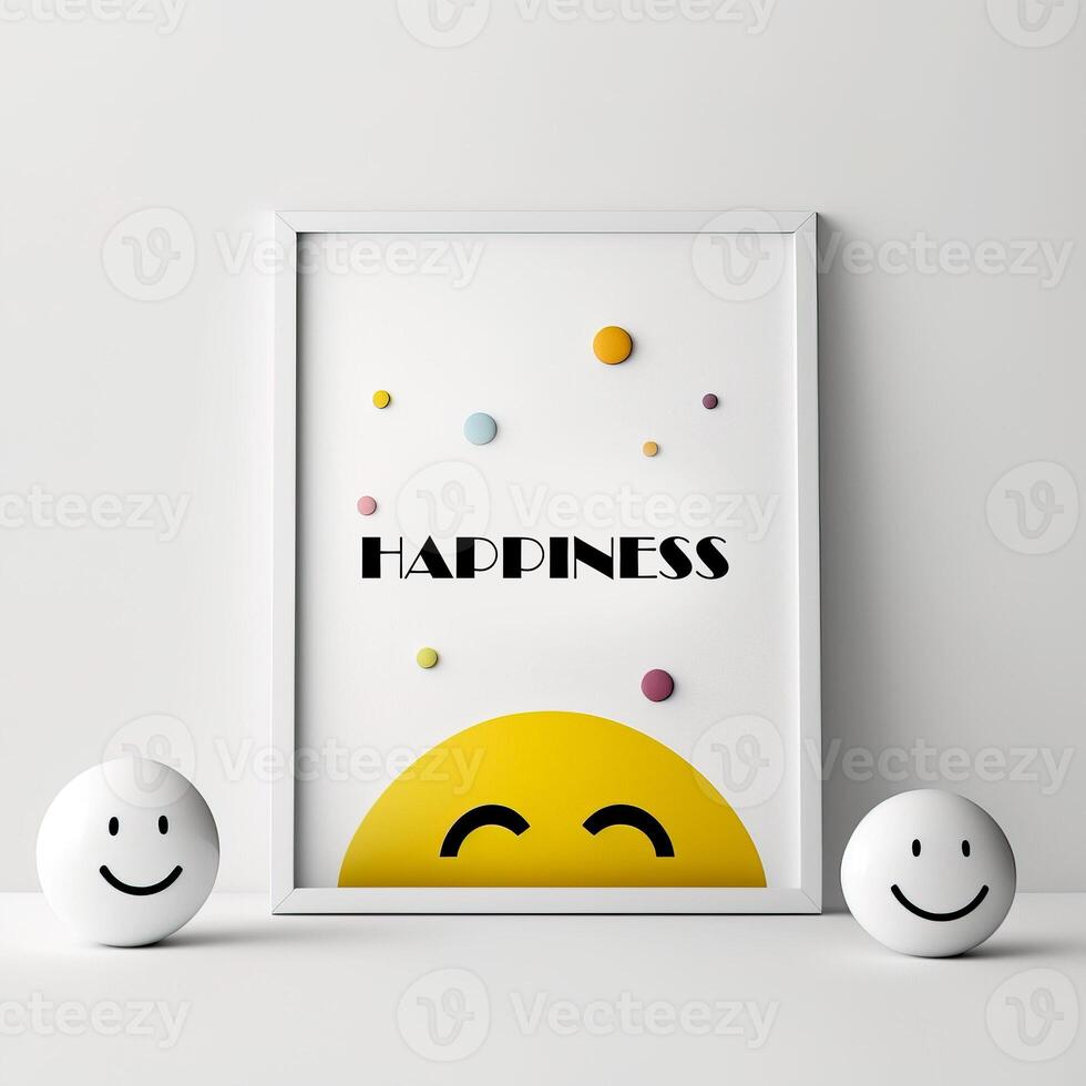 The concept of happiness. Positive abstract background with smiling faces and frame. photo