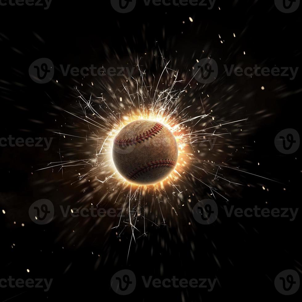 baseball ball. baseball ball background with fire sparks in action photo