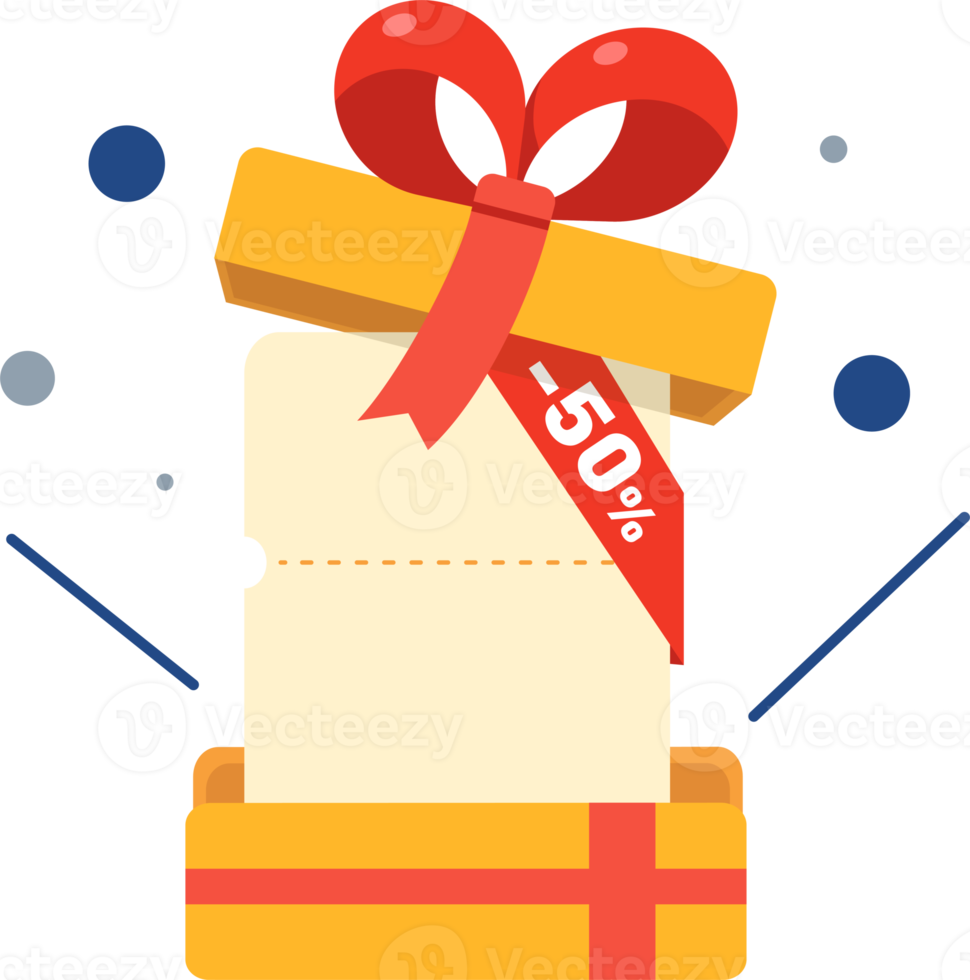 geöffnet Geschenk Box mit Coupon Eintrittskarten. Besondere Überraschung konzept.verkauf Marketing Beförderung Design png