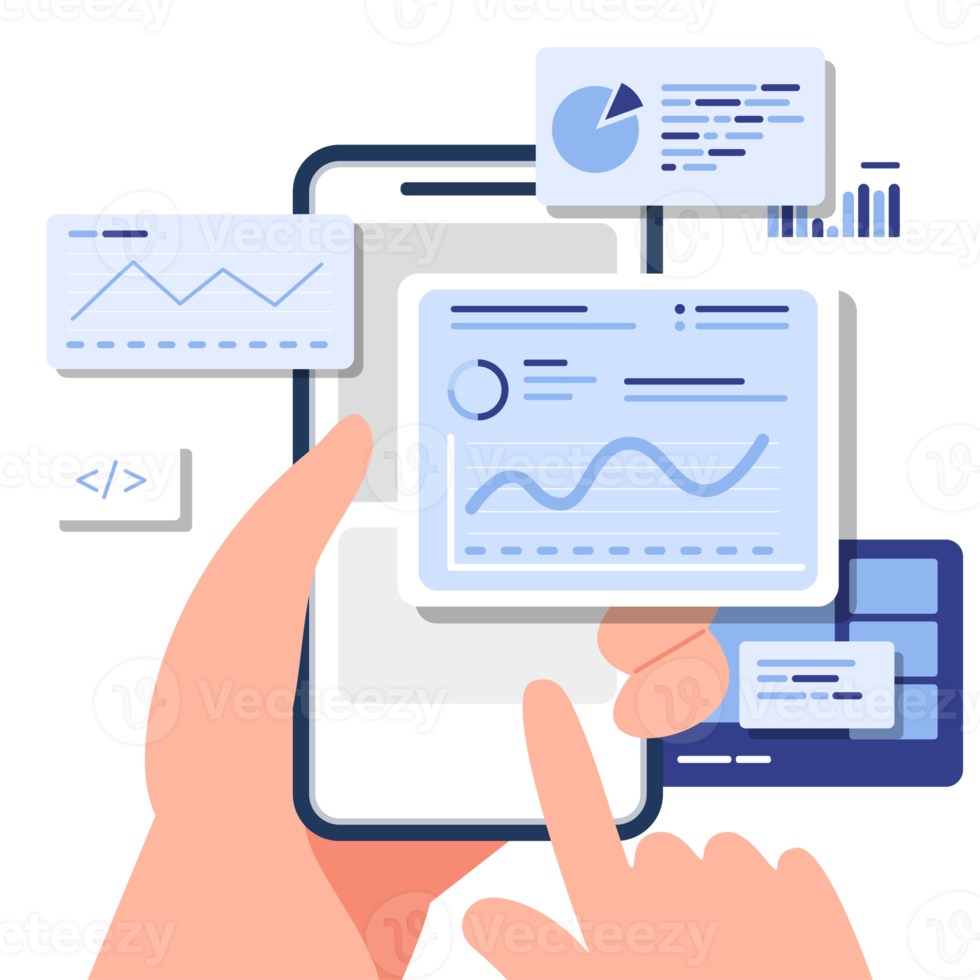 Businessman hand touching mobile phone and using app illustrious png