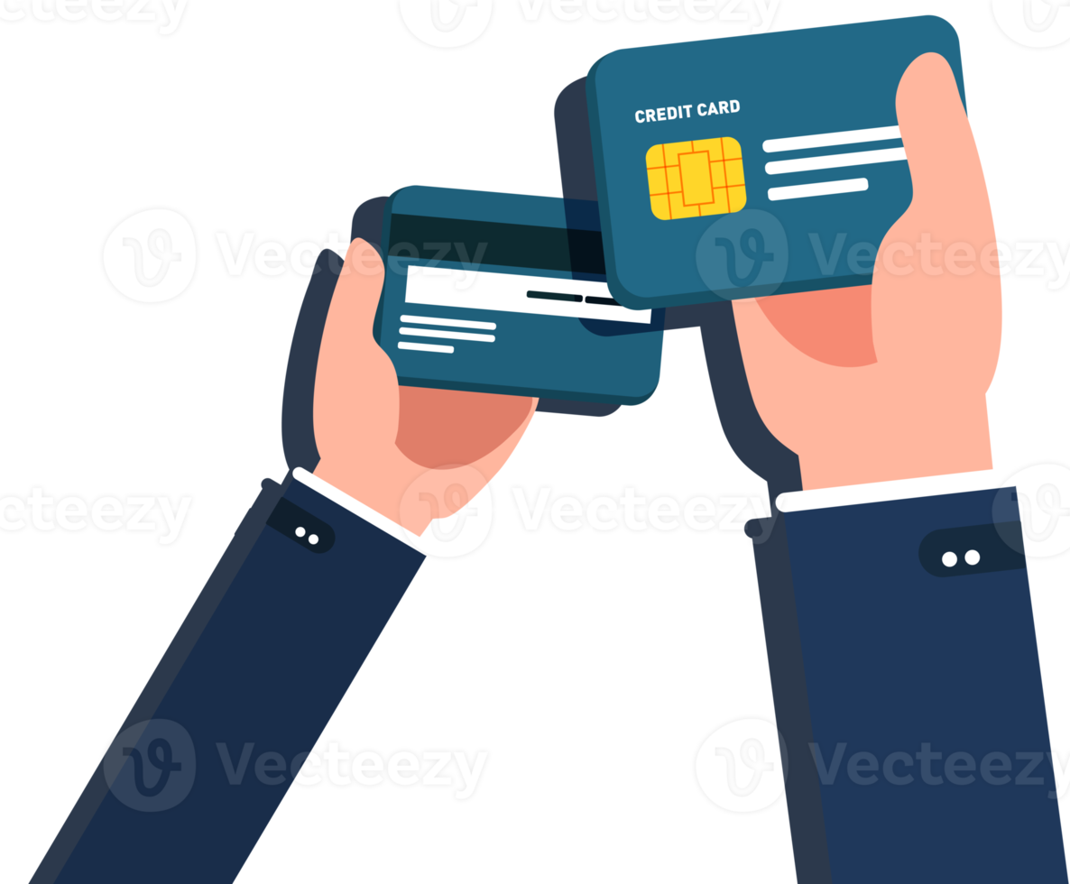 Hand holding credit card flat illustration. Payment concept. png