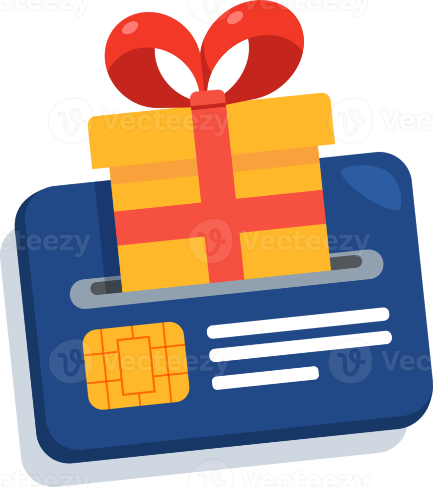 Gift card flat icon.shopping gift card.earn points, redeem present box concept vector illustration. png