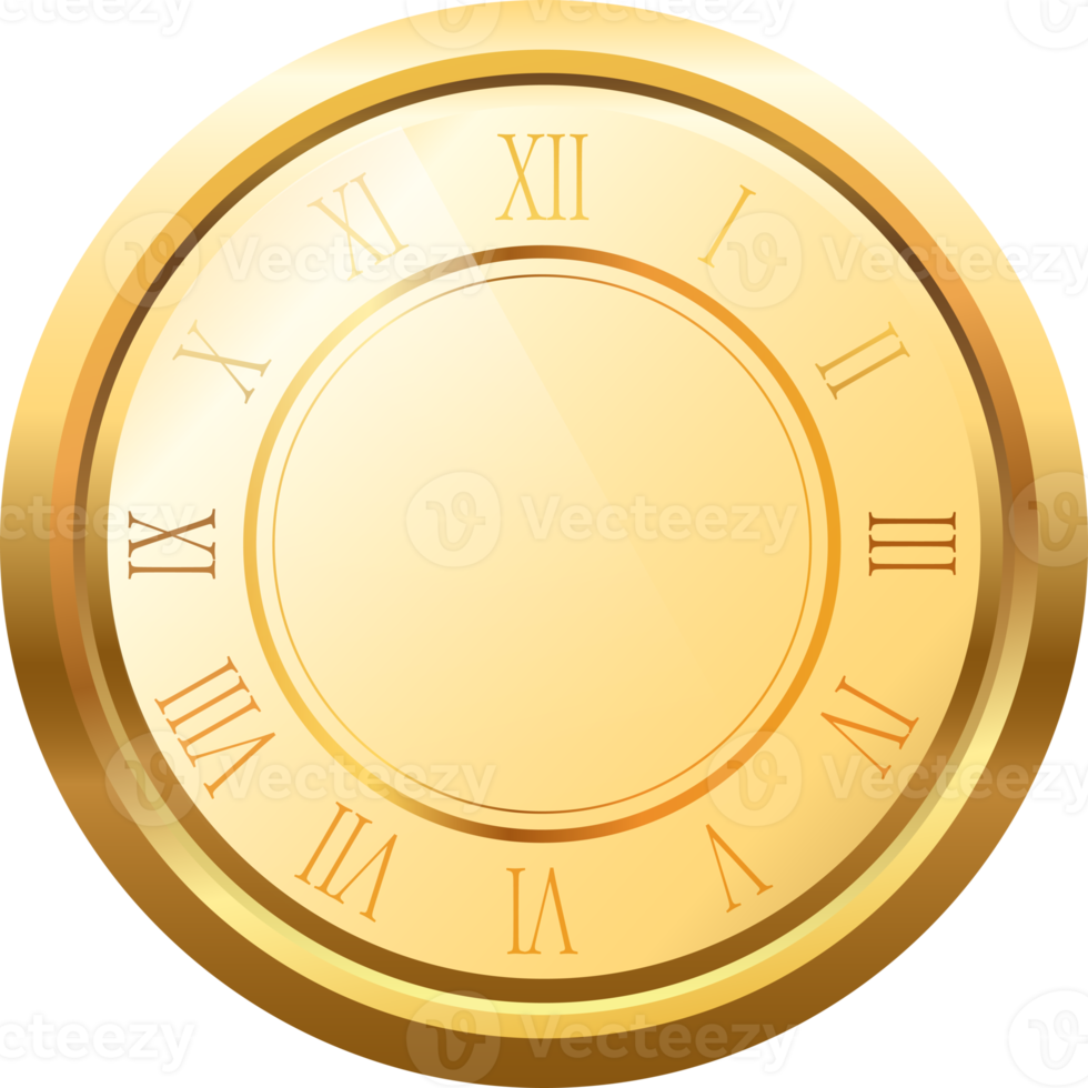 Shiny gold clock.Classic with gold roman dial wall office clock icon.stopwatch png