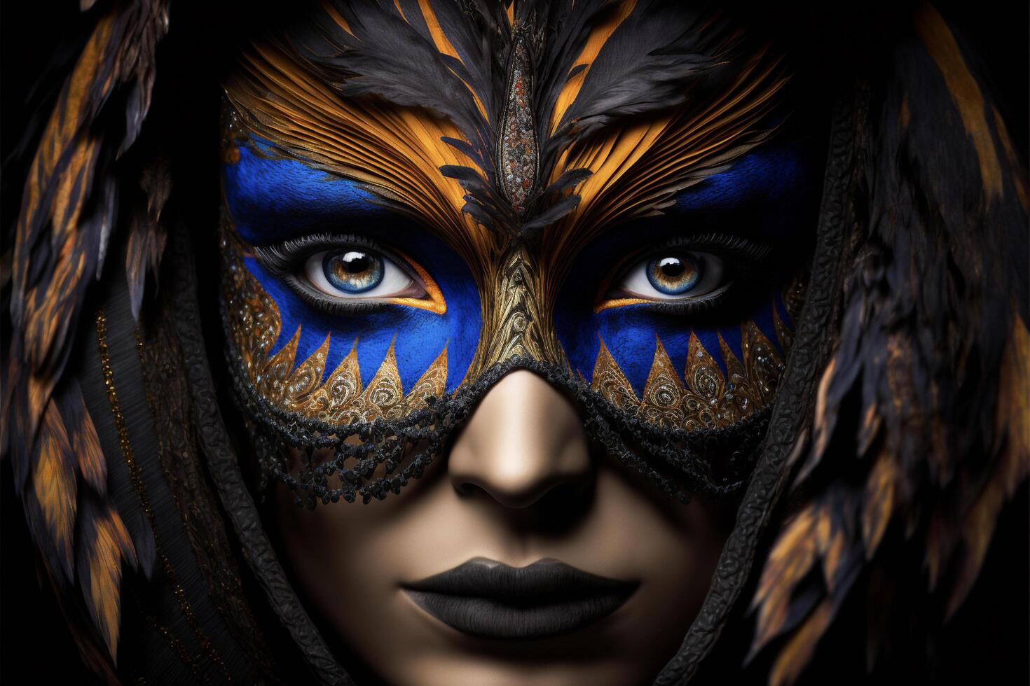 a close up of a person wearing a mask. . photo