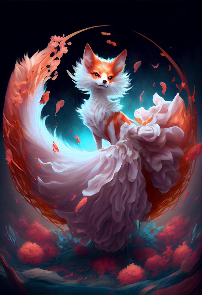 painting of a fox in a white dress. . photo