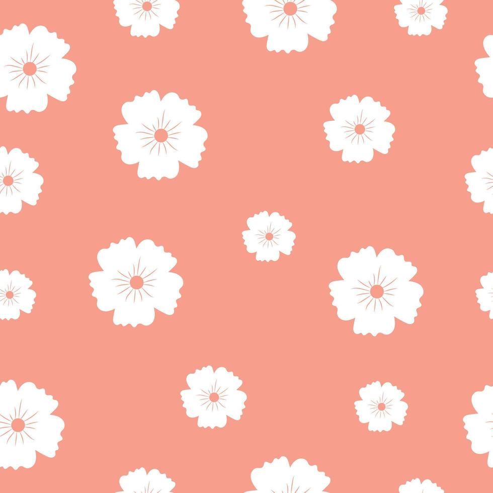 Delicate seamless pattern with white flowers on a pink background. Design for fabric, packaging, wallpaper, cover vector