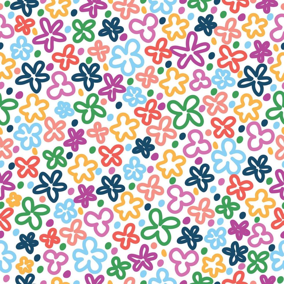 Vector abstract hand drawn flowers seamless pattern. Hipster cute geometric background template.