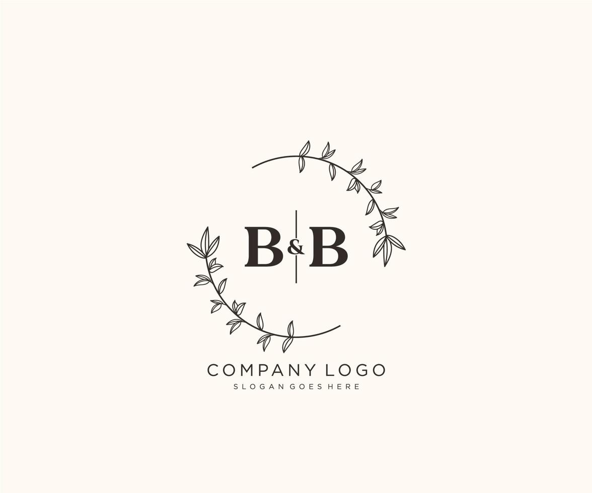 initial BB letters Beautiful floral feminine editable premade monoline logo suitable for spa salon skin hair beauty boutique and cosmetic company. vector