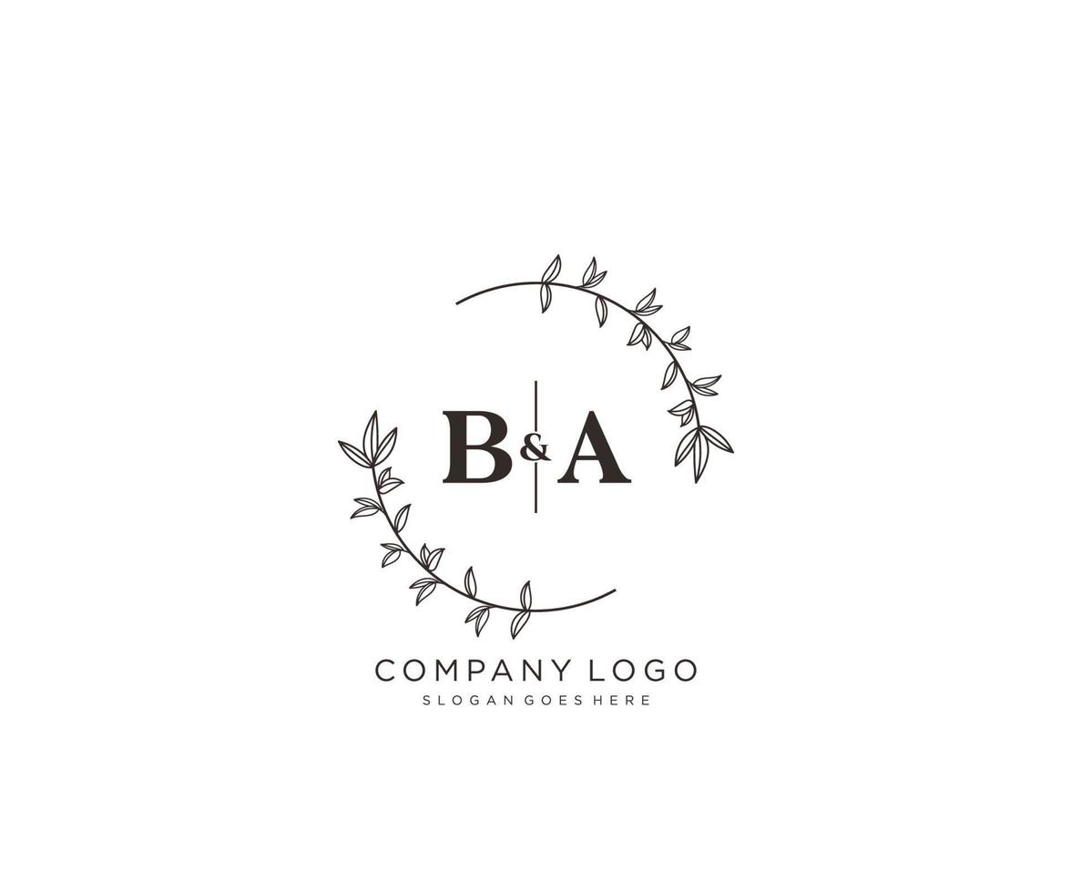 initial BA letters Beautiful floral feminine editable premade monoline logo suitable for spa salon skin hair beauty boutique and cosmetic company. vector