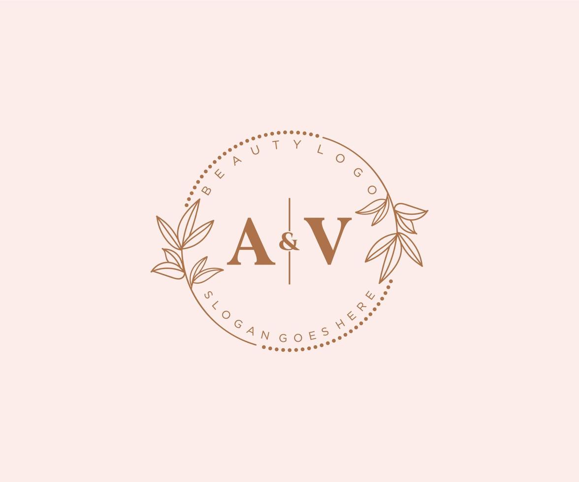 initial AV letters Beautiful floral feminine editable premade monoline logo suitable for spa salon skin hair beauty boutique and cosmetic company. vector