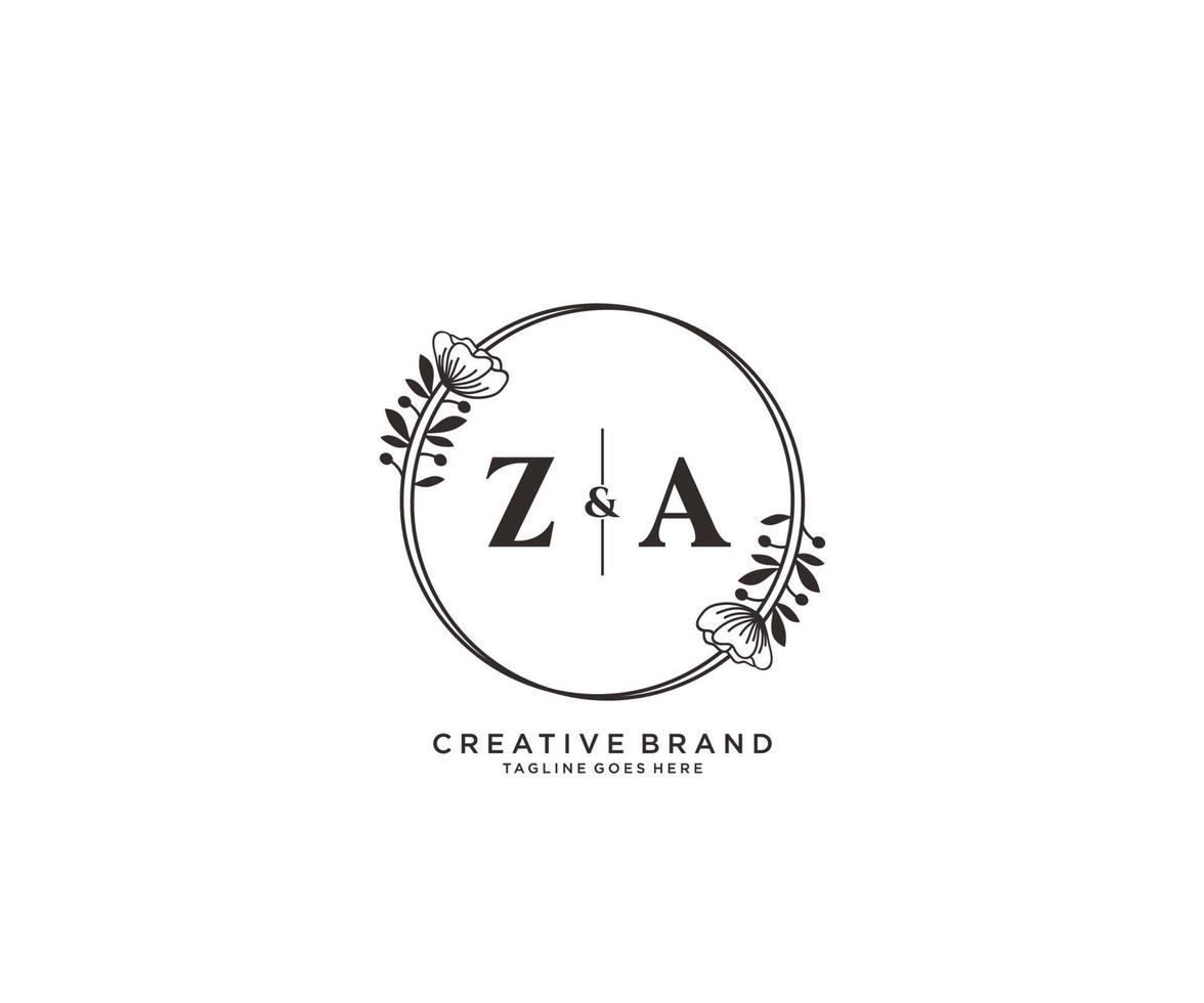 initial ZA letters hand drawn feminine and floral botanical logo suitable for spa salon skin hair beauty boutique and cosmetic company. vector