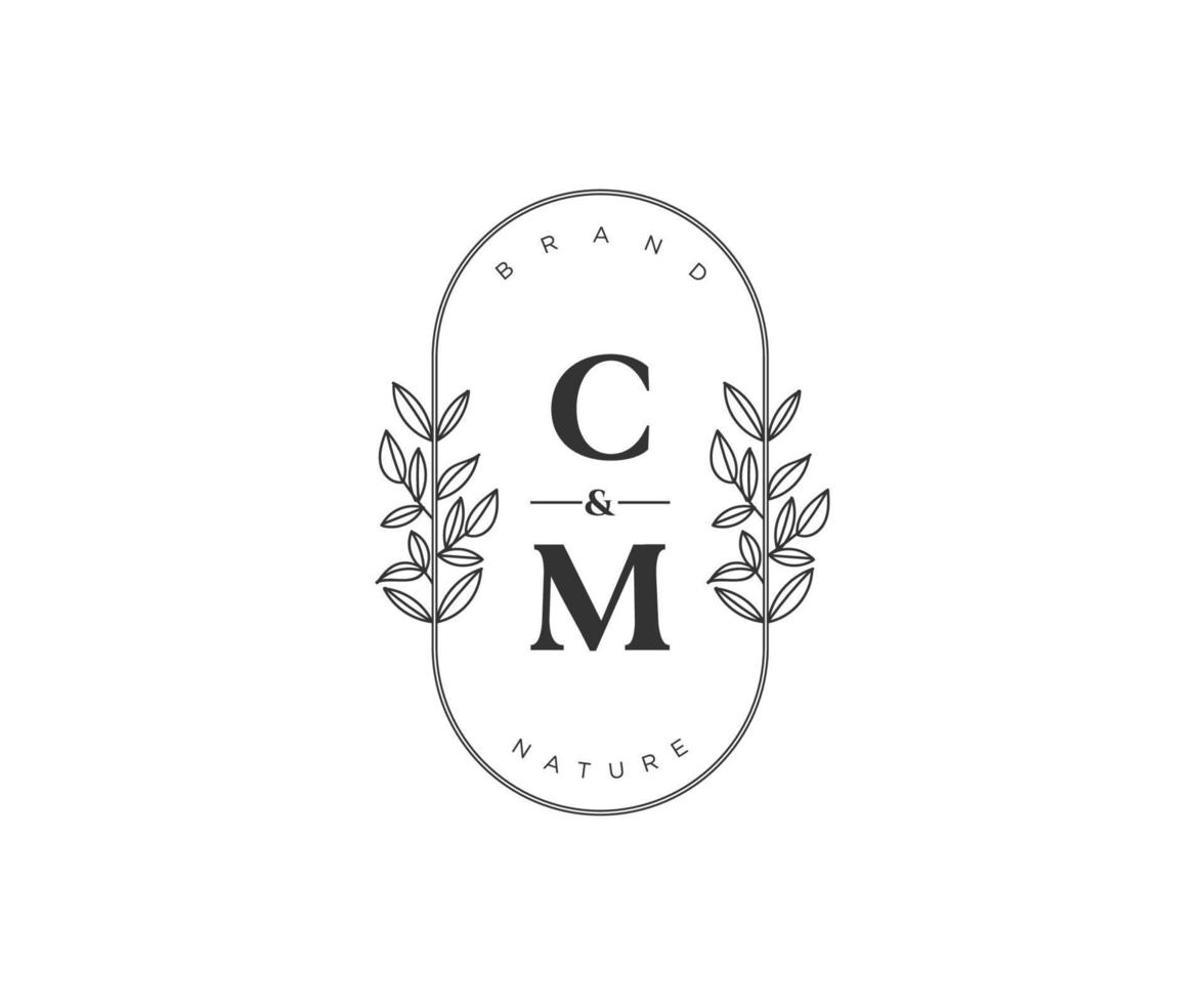 initial CM letters Beautiful floral feminine editable premade monoline logo suitable for spa salon skin hair beauty boutique and cosmetic company. vector