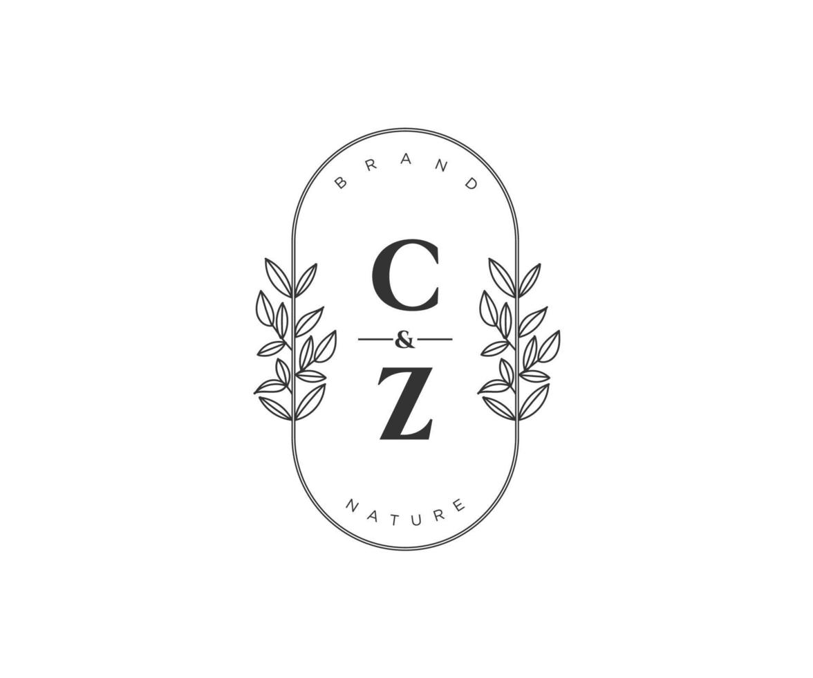 inicial cz letras hermosa floral femenino editable prefabricado monoline logo adecuado para spa salón piel pelo belleza boutique y cosmético compañía. vector