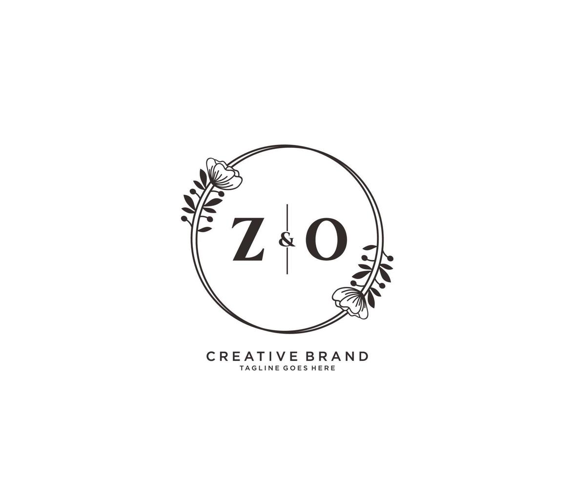 initial ZO letters hand drawn feminine and floral botanical logo suitable for spa salon skin hair beauty boutique and cosmetic company. vector
