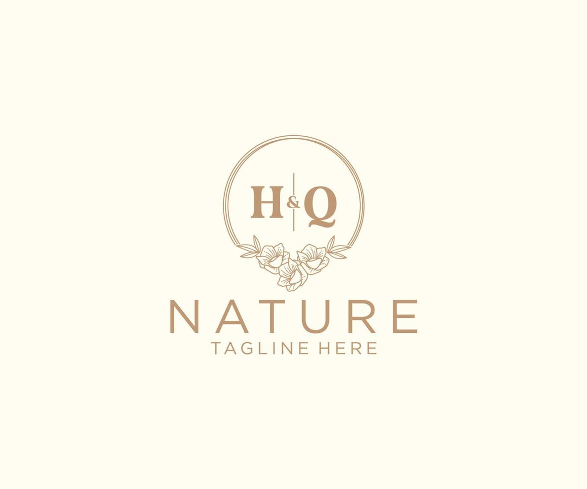 initial HQ letters floral frames. Botanical feminine editable premade monoline unique decoration for greeting card, wedding invitation. vector