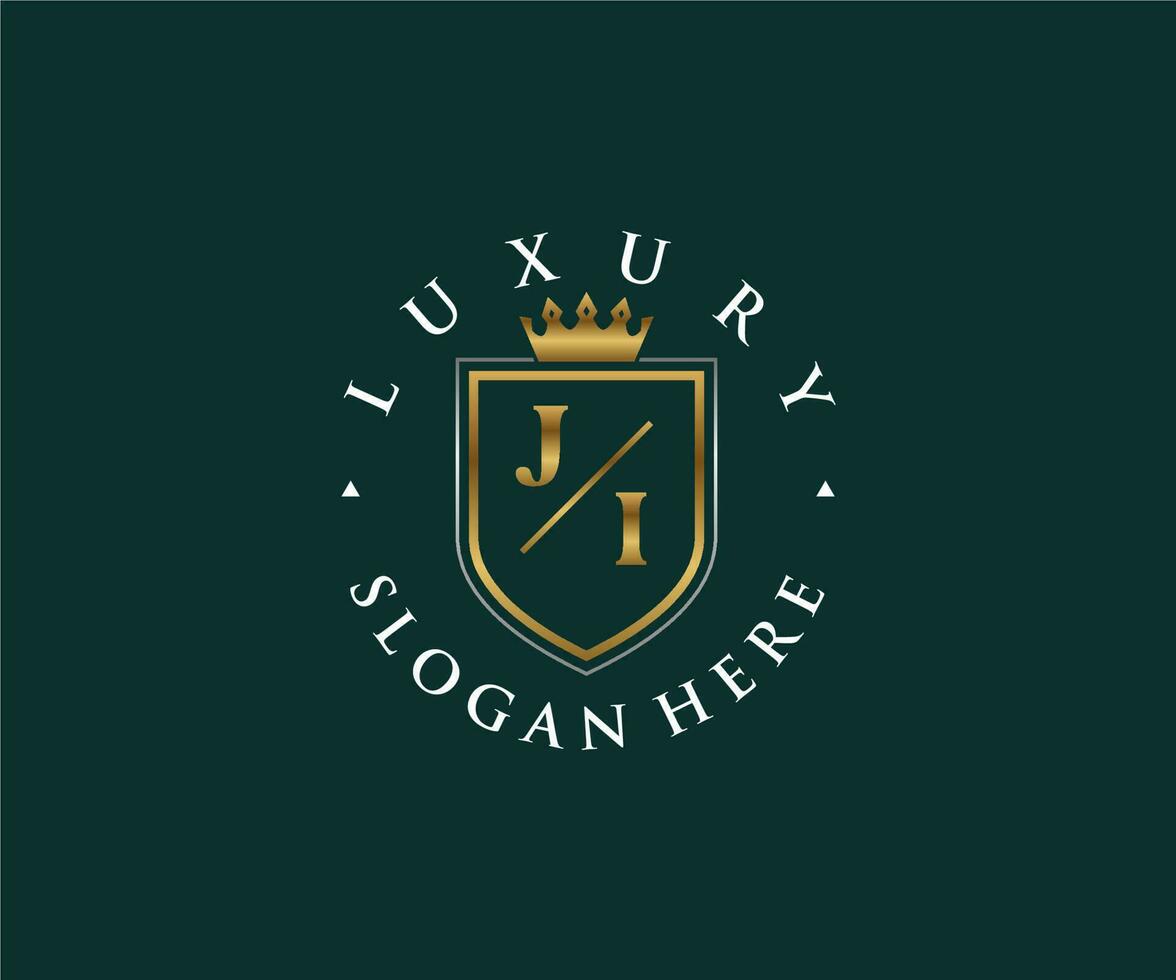 Initial JI Letter Royal Luxury Logo template in vector art for Restaurant, Royalty, Boutique, Cafe, Hotel, Heraldic, Jewelry, Fashion and other vector illustration.