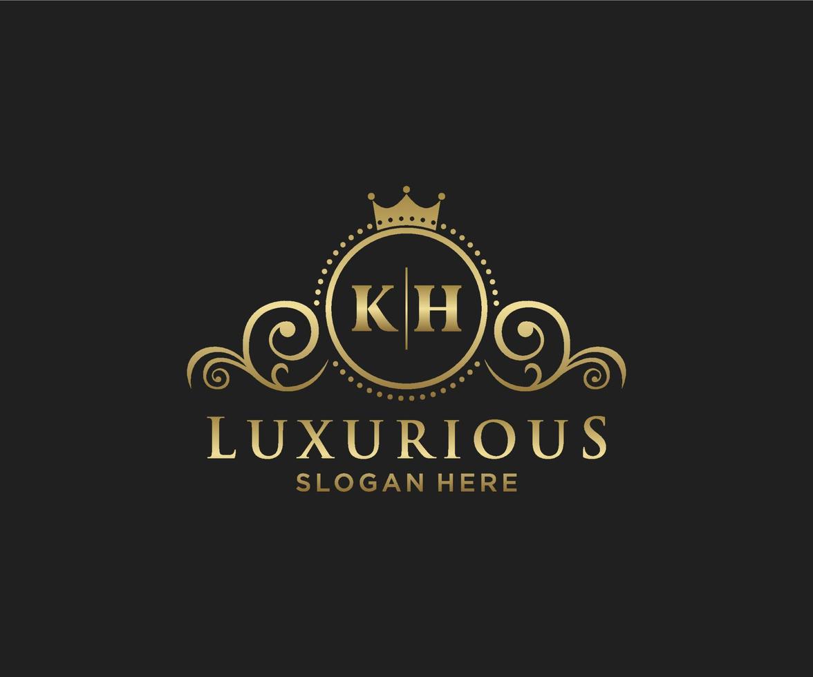 Initial KH Letter Royal Luxury Logo template in vector art for Restaurant, Royalty, Boutique, Cafe, Hotel, Heraldic, Jewelry, Fashion and other vector illustration.
