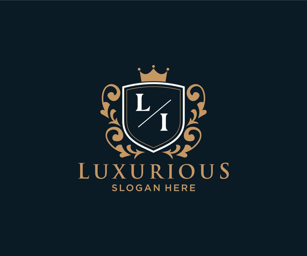 Initial LI Letter Royal Luxury Logo template in vector art for Restaurant, Royalty, Boutique, Cafe, Hotel, Heraldic, Jewelry, Fashion and other vector illustration.