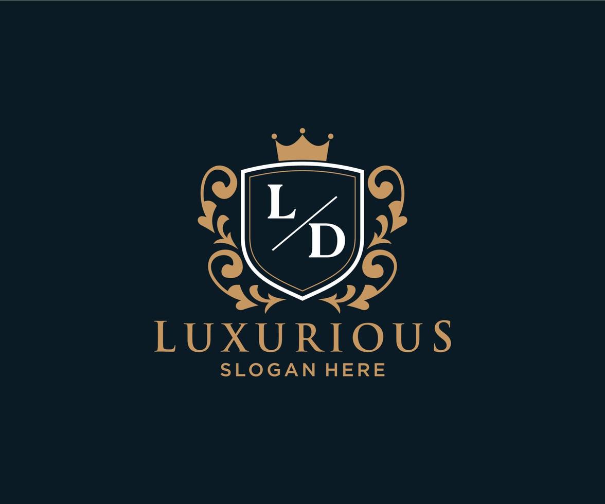 Initial LD Letter Royal Luxury Logo template in vector art for Restaurant, Royalty, Boutique, Cafe, Hotel, Heraldic, Jewelry, Fashion and other vector illustration.