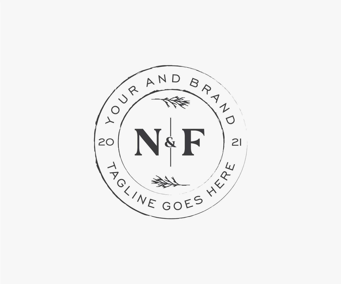 initial NF letters floral frames. Botanical feminine editable premade monoline unique decoration for greeting card, wedding invitation. vector