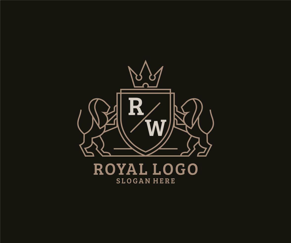 Initial RW Letter Lion Royal Luxury Logo template in vector art for Restaurant, Royalty, Boutique, Cafe, Hotel, Heraldic, Jewelry, Fashion and other vector illustration.