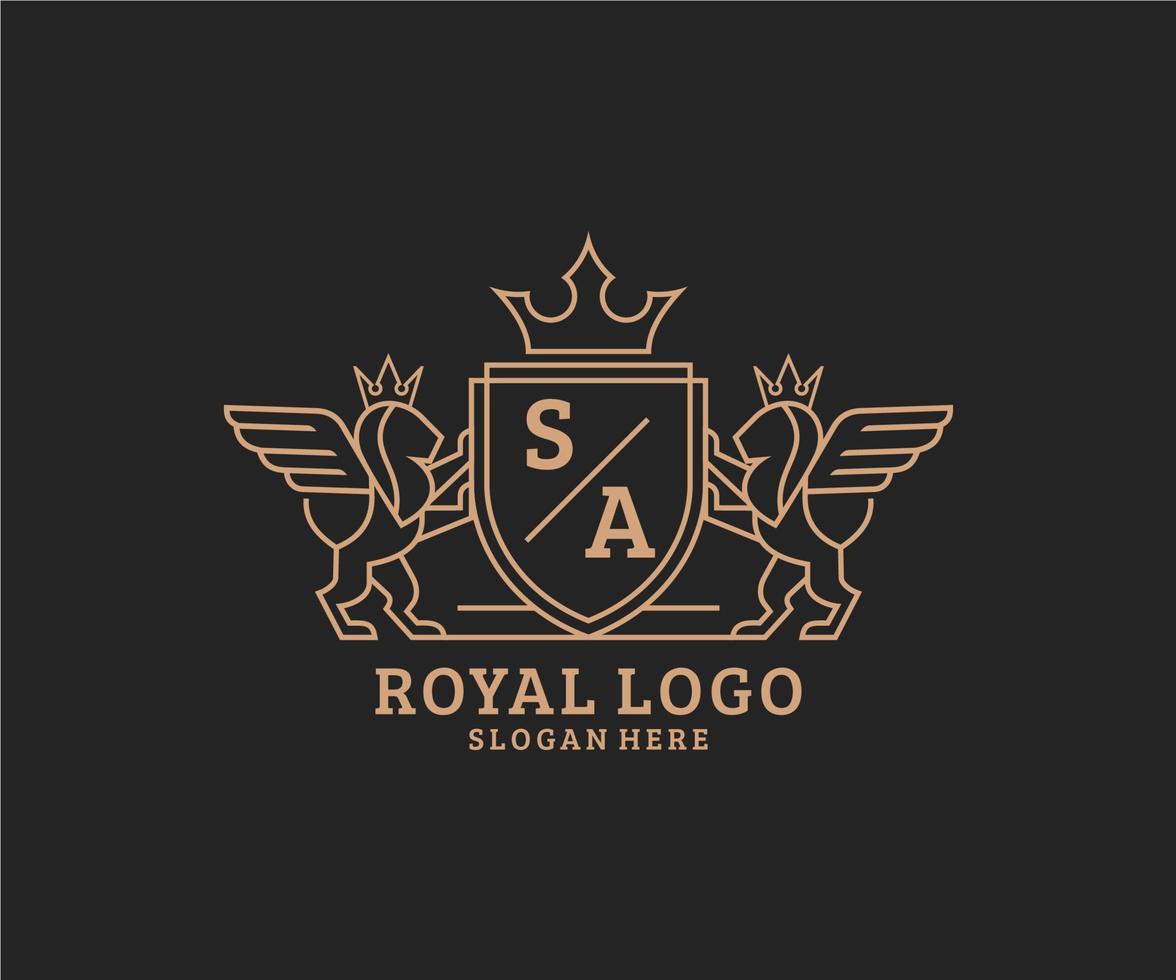 Initial SA Letter Lion Royal Luxury Heraldic,Crest Logo template in vector art for Restaurant, Royalty, Boutique, Cafe, Hotel, Heraldic, Jewelry, Fashion and other vector illustration.