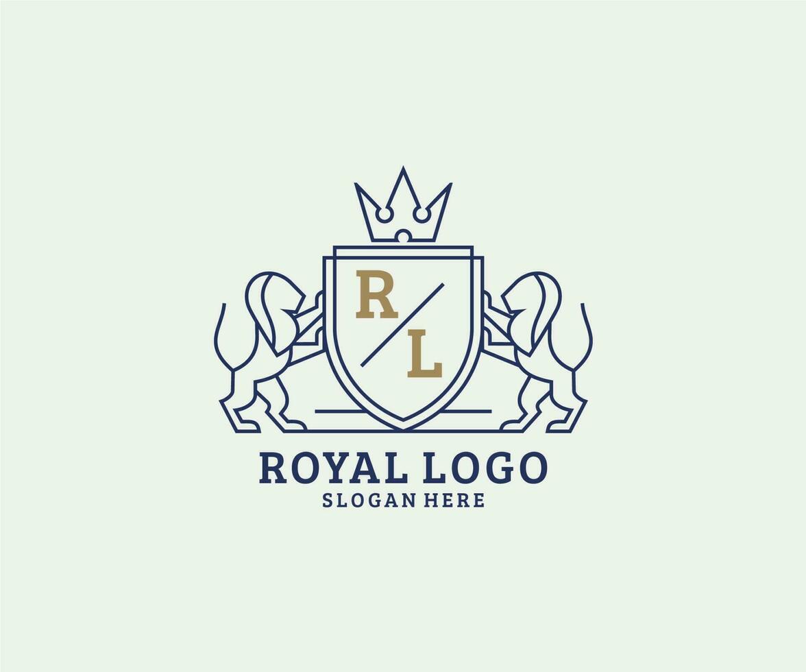 Initial RL Letter Lion Royal Luxury Logo template in vector art for Restaurant, Royalty, Boutique, Cafe, Hotel, Heraldic, Jewelry, Fashion and other vector illustration.