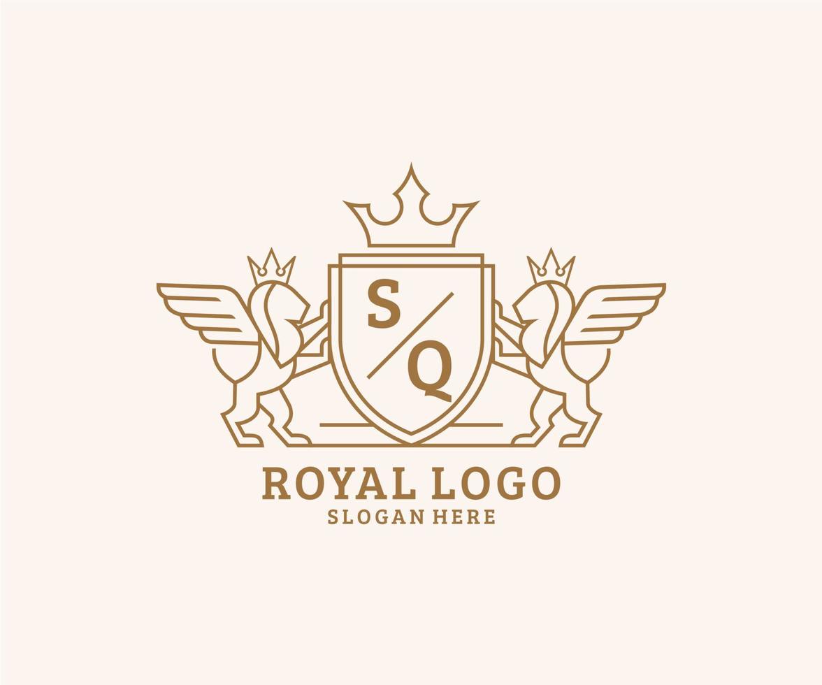 Initial SQ Letter Lion Royal Luxury Heraldic,Crest Logo template in vector art for Restaurant, Royalty, Boutique, Cafe, Hotel, Heraldic, Jewelry, Fashion and other vector illustration.