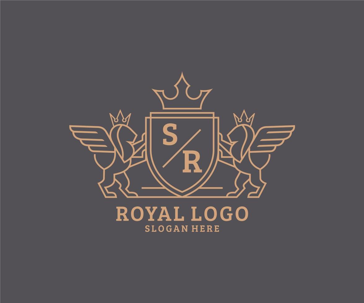 Initial SR Letter Lion Royal Luxury Heraldic,Crest Logo template in vector art for Restaurant, Royalty, Boutique, Cafe, Hotel, Heraldic, Jewelry, Fashion and other vector illustration.