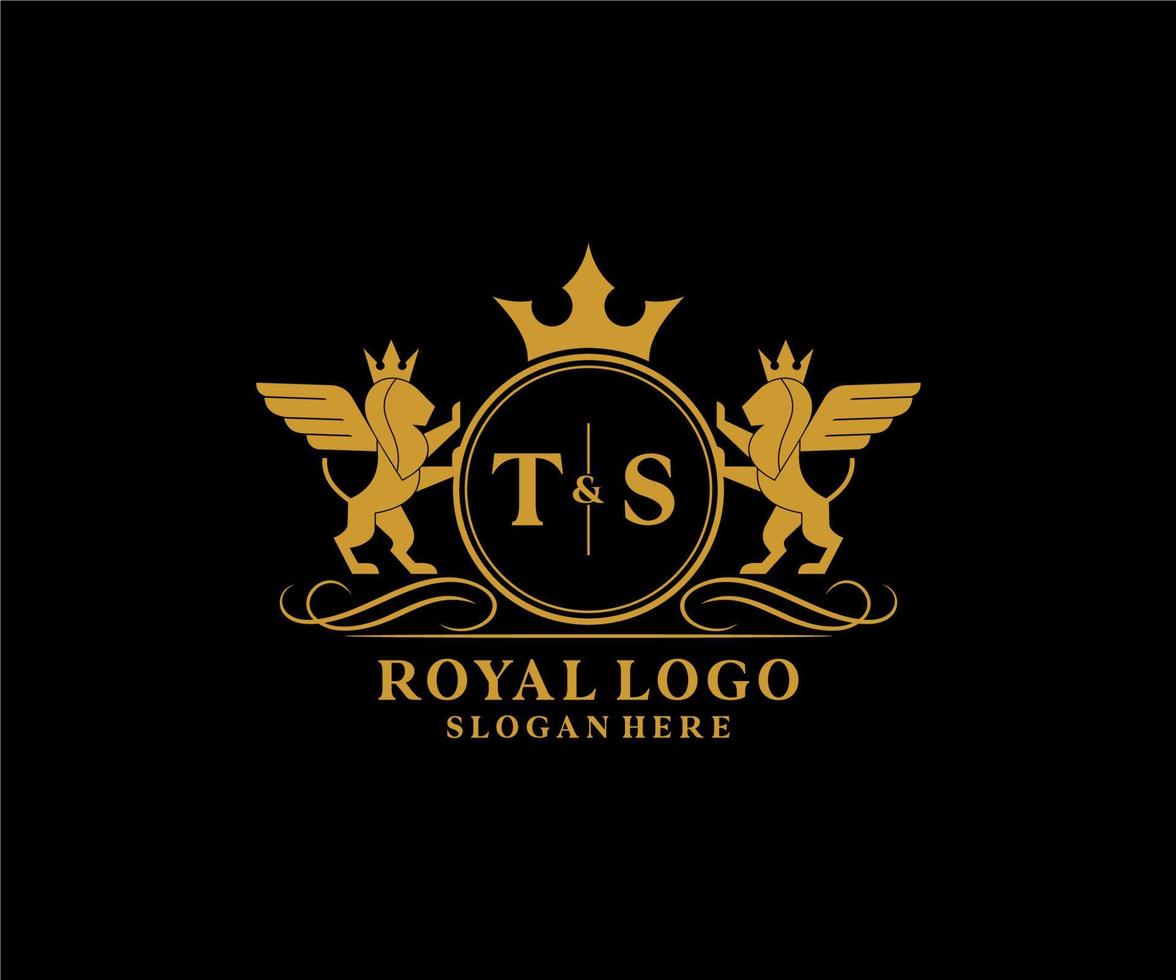 Initial TS Letter Lion Royal Luxury Heraldic,Crest Logo template in vector art for Restaurant, Royalty, Boutique, Cafe, Hotel, Heraldic, Jewelry, Fashion and other vector illustration.