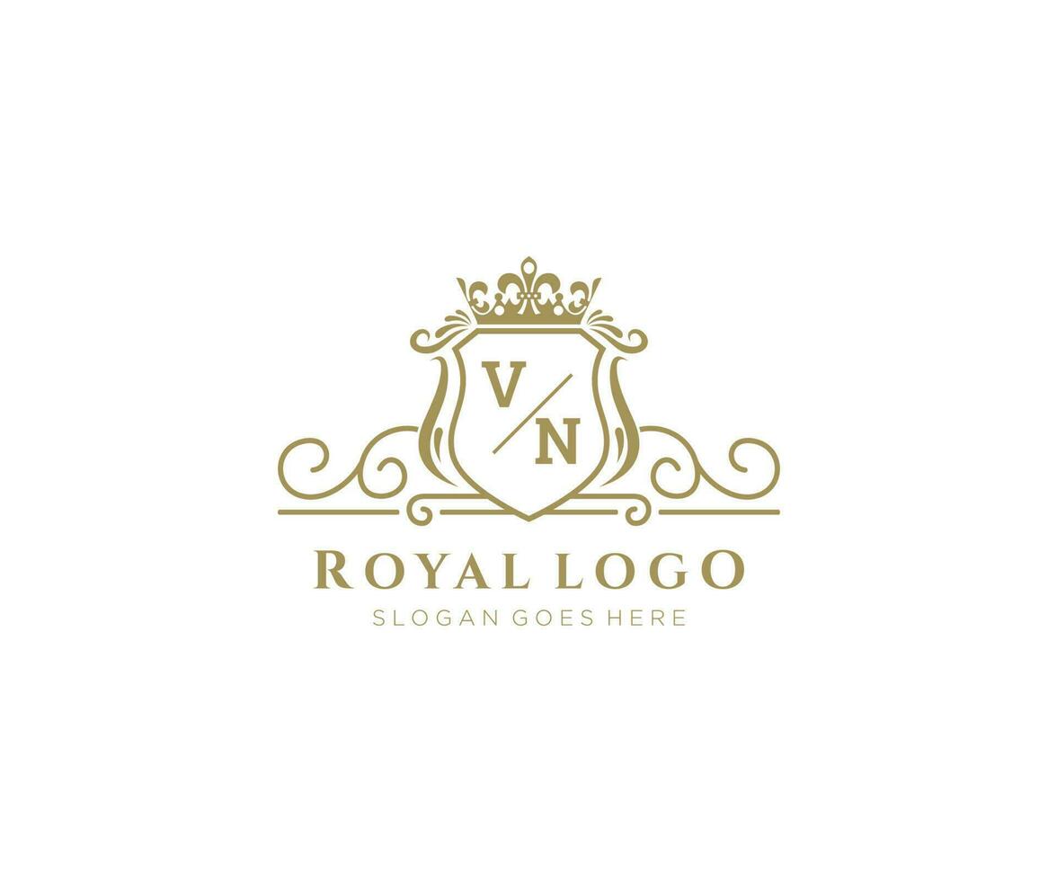 Initial VN Letter Luxurious Brand Logo Template, for Restaurant, Royalty, Boutique, Cafe, Hotel, Heraldic, Jewelry, Fashion and other vector illustration.