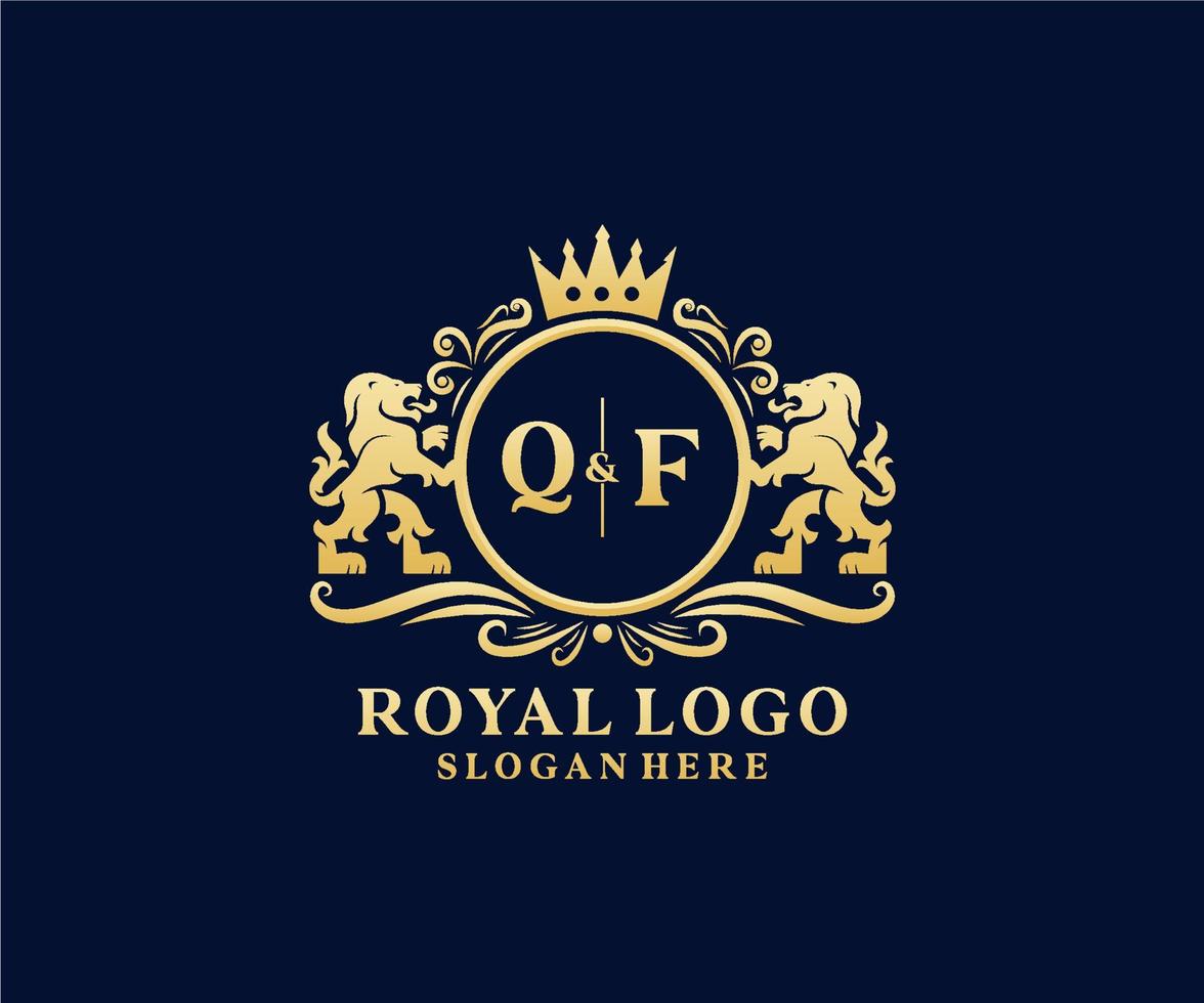 Initial QF Letter Lion Royal Luxury Logo template in vector art for Restaurant, Royalty, Boutique, Cafe, Hotel, Heraldic, Jewelry, Fashion and other vector illustration.